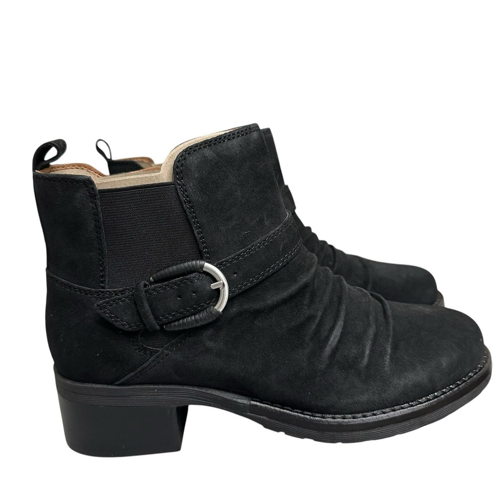 Earth Zane Suede Ruched Booties Cushioned Support Women's Black Suede 7.5 Wide